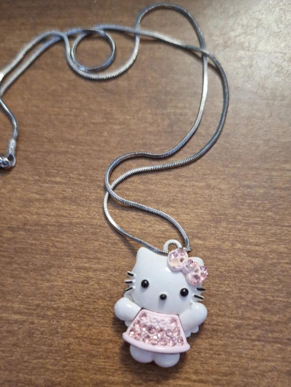 Hello Kitty White Enamel Pendant Necklace with Pink Crystal Accents